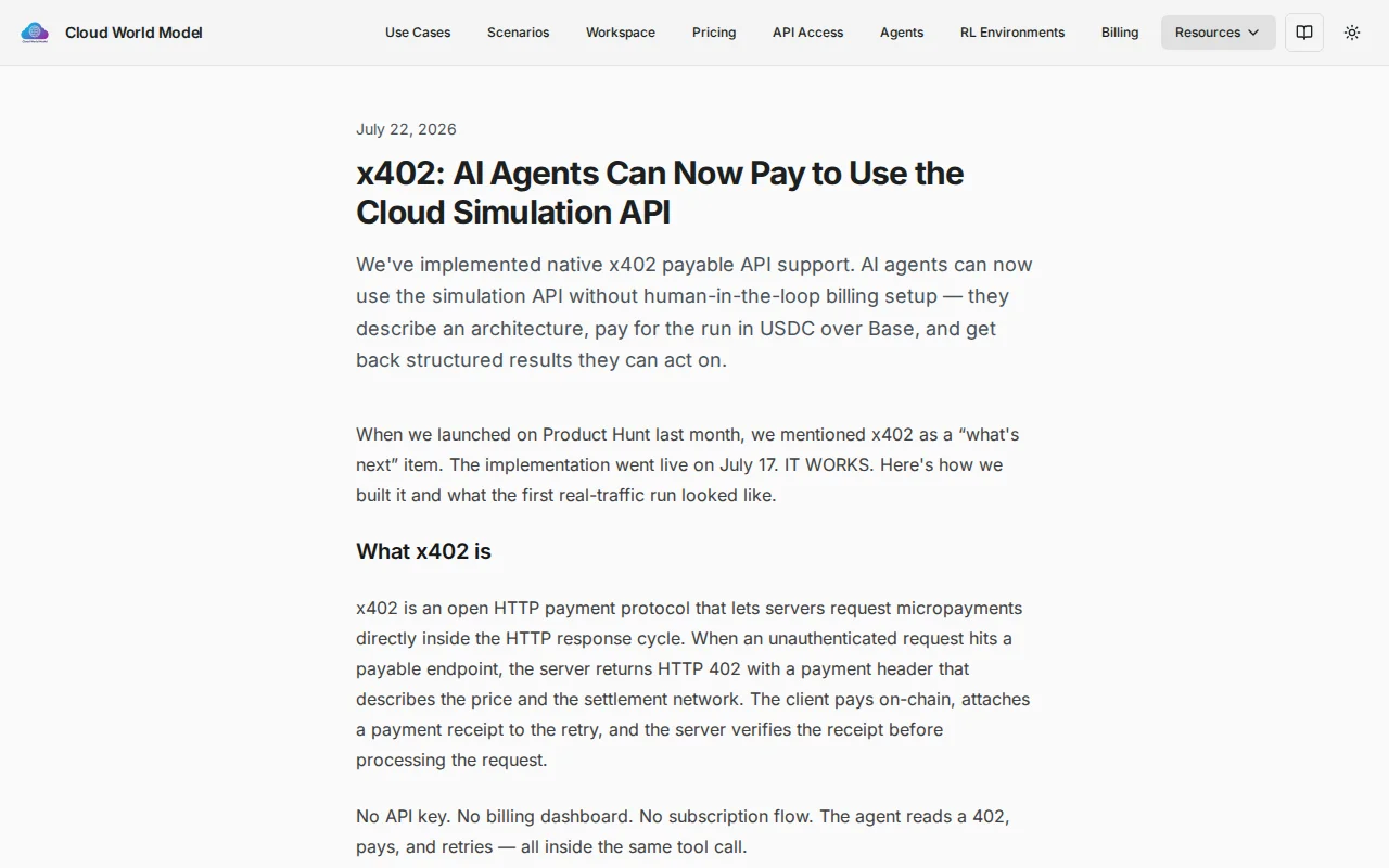 We added x402 so AI agents can pay to use our cloud simulation API