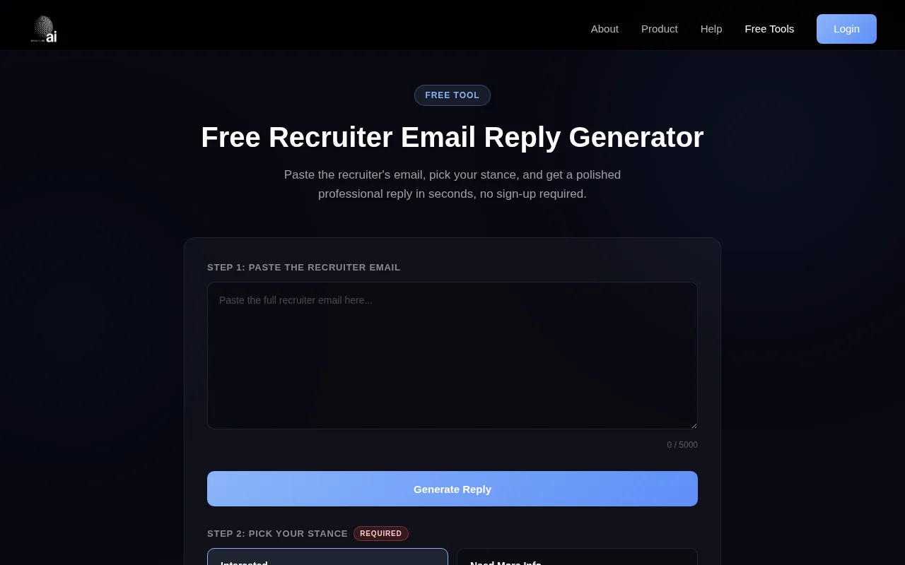 Free tool that reads a recruiter email and writes your reply