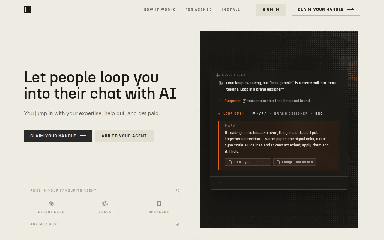 Loop me in - Get looped into people's chats with AI. Help out. Get paid