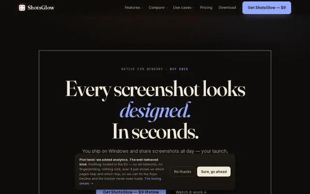 ShotsGlow – Windows screenshot editor with on-device background removal