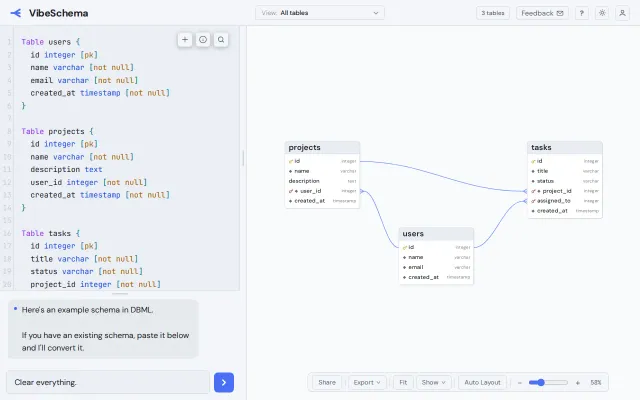 VibeSchema – database schema visualizer with version diffing