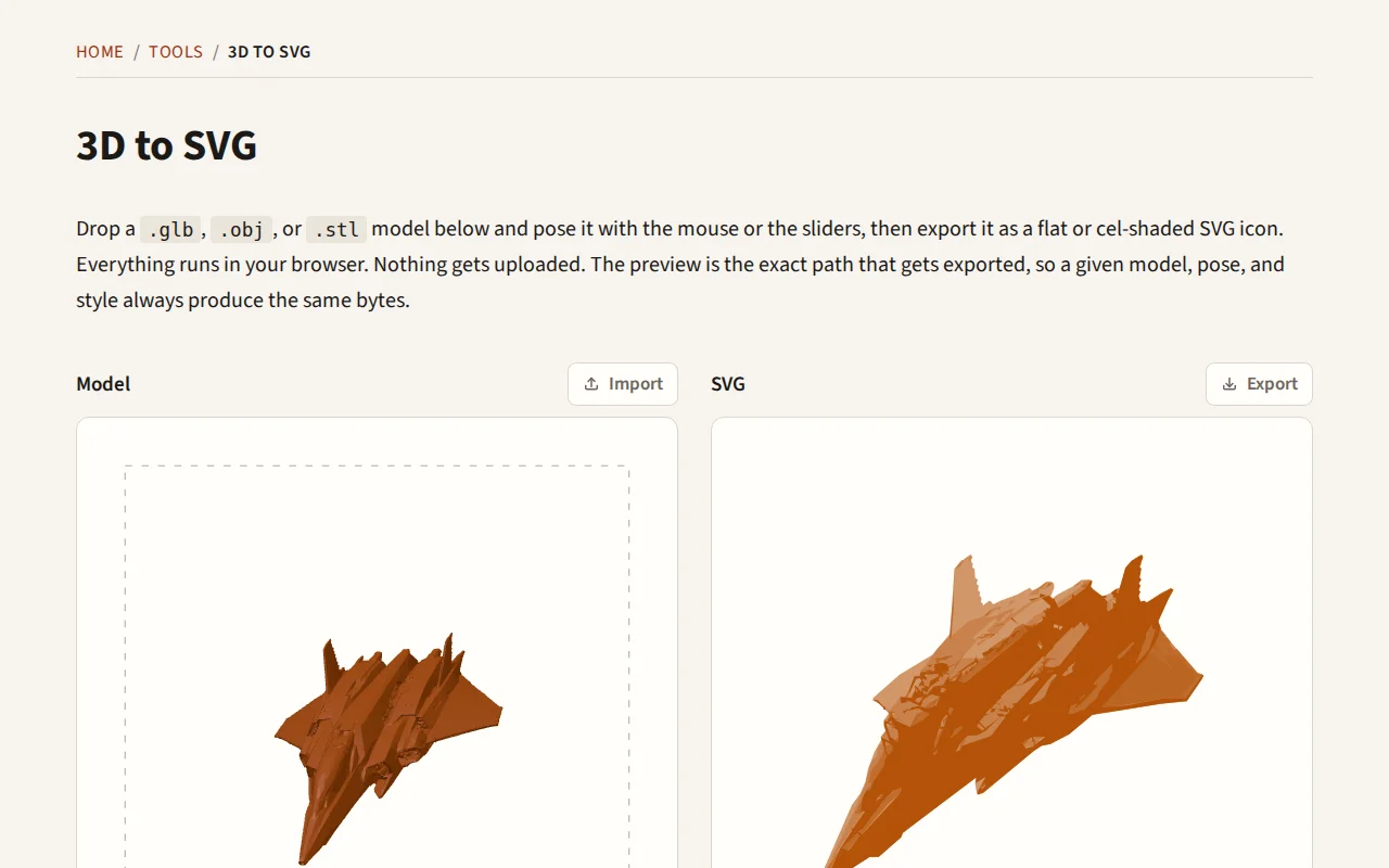 Convert GLB, OBJ, and STL Models to SVG In-Browser