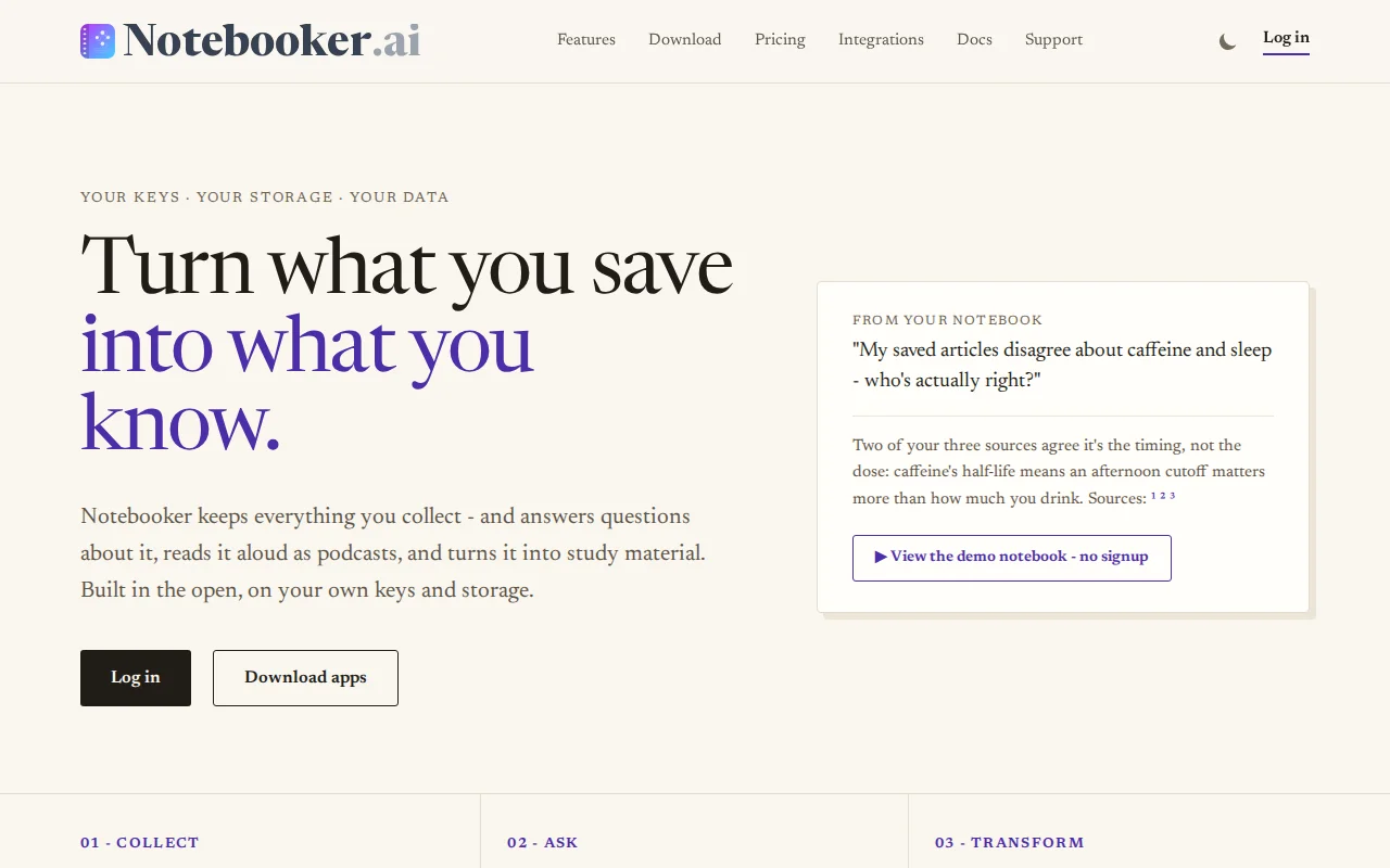 Notebooker.ai – NotebookLM alternative, your own models, keys, storage