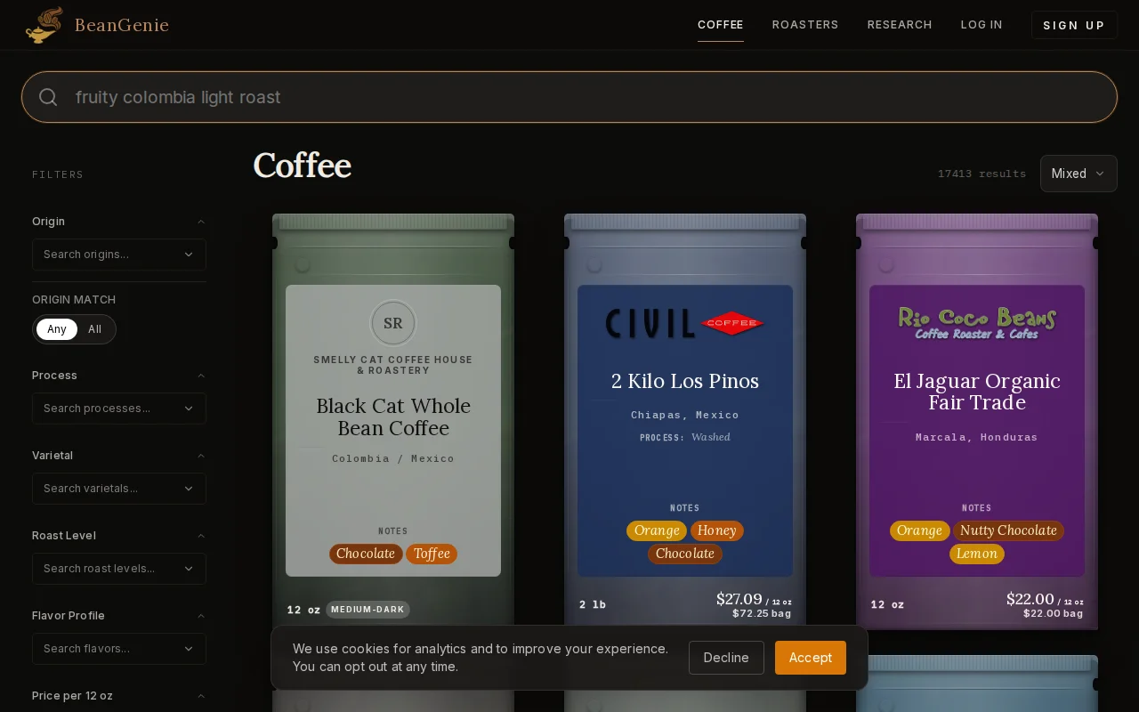 Advanced Coffee Search Covering Over 17,000 coffees