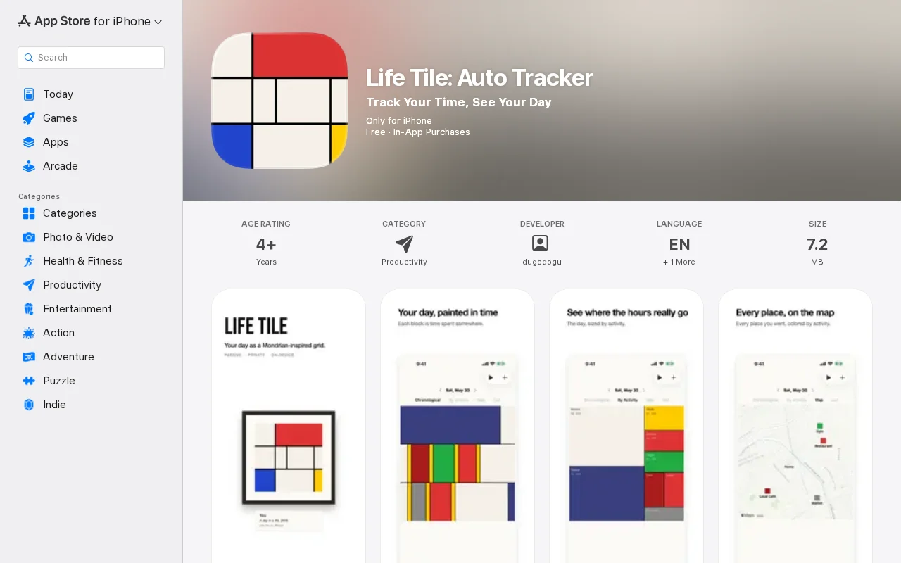 Life Tile – Passive time tracker that shows your day as a Mondrian grid
