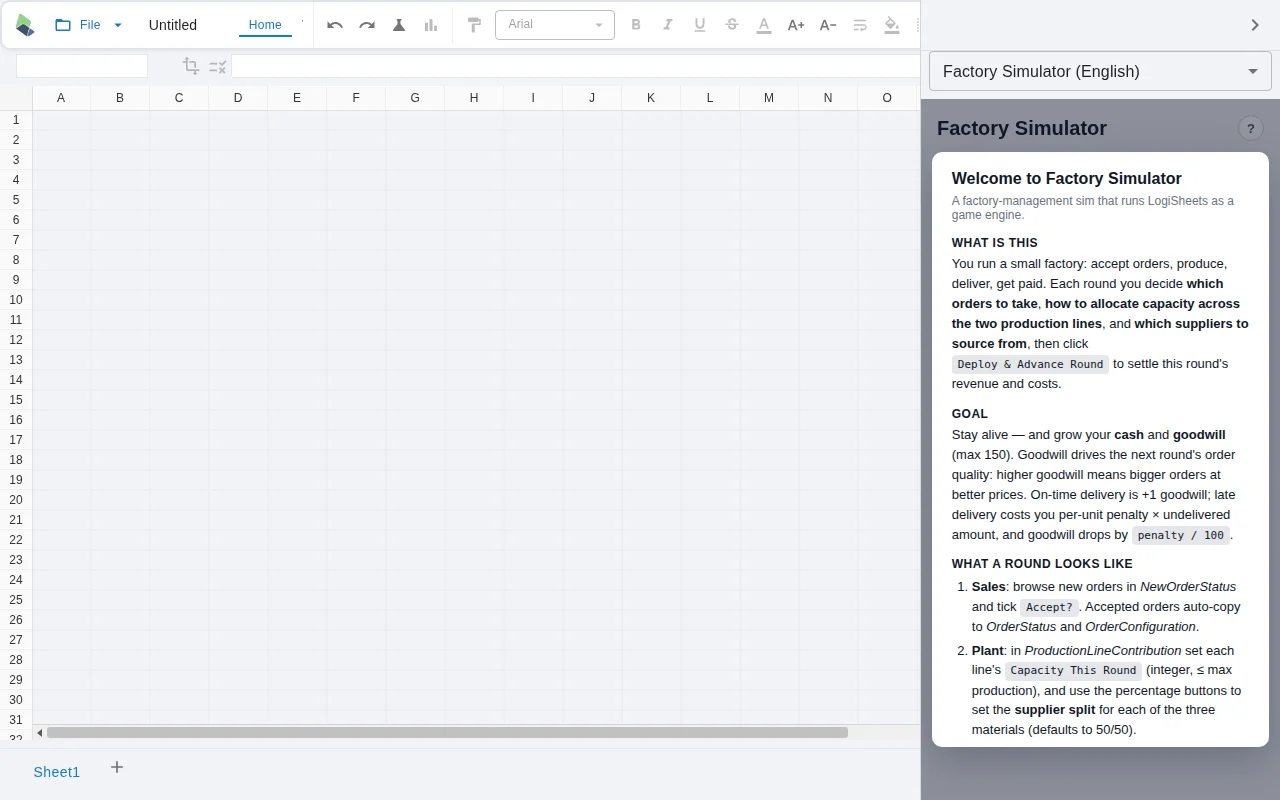 A factory simulator game built on Spreadsheets