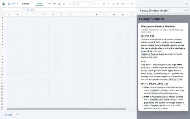 A factory simulator game built on Spreadsheets