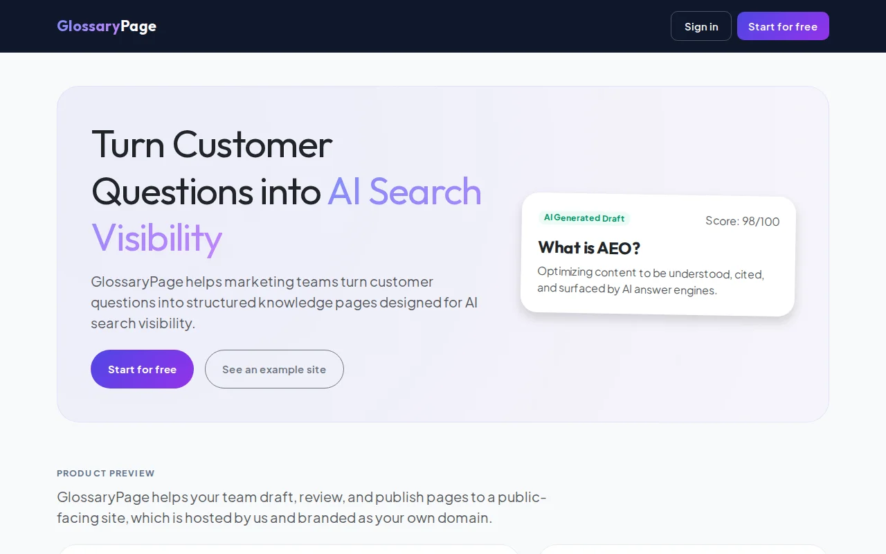 GlossaryPage – Turn customer questions into knowledge pages