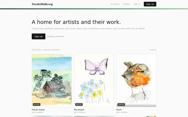 StudioWalls. A free portfolio site for artists