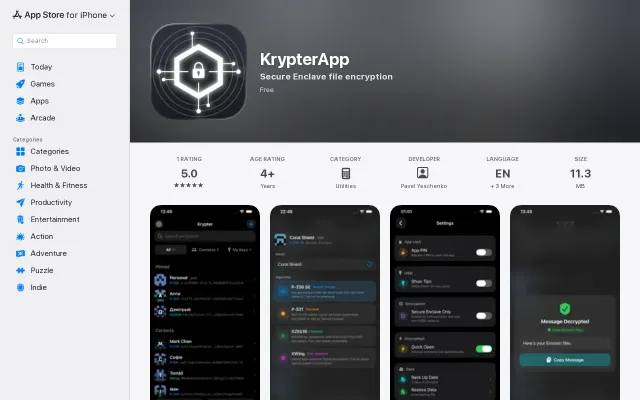 Krypter – simple offline message and file encryption mobile app