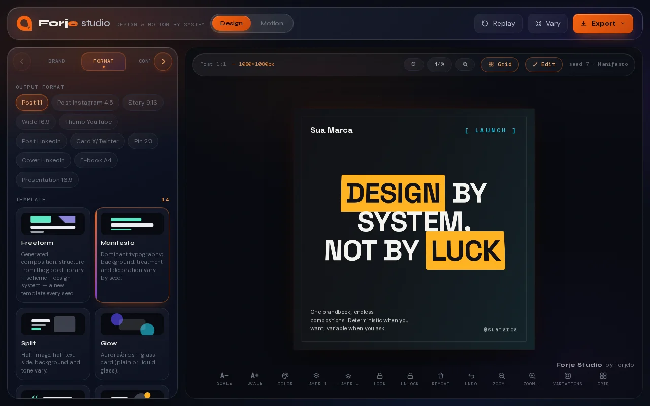 Forje Studio – data-driven design and motion, entirely client-side