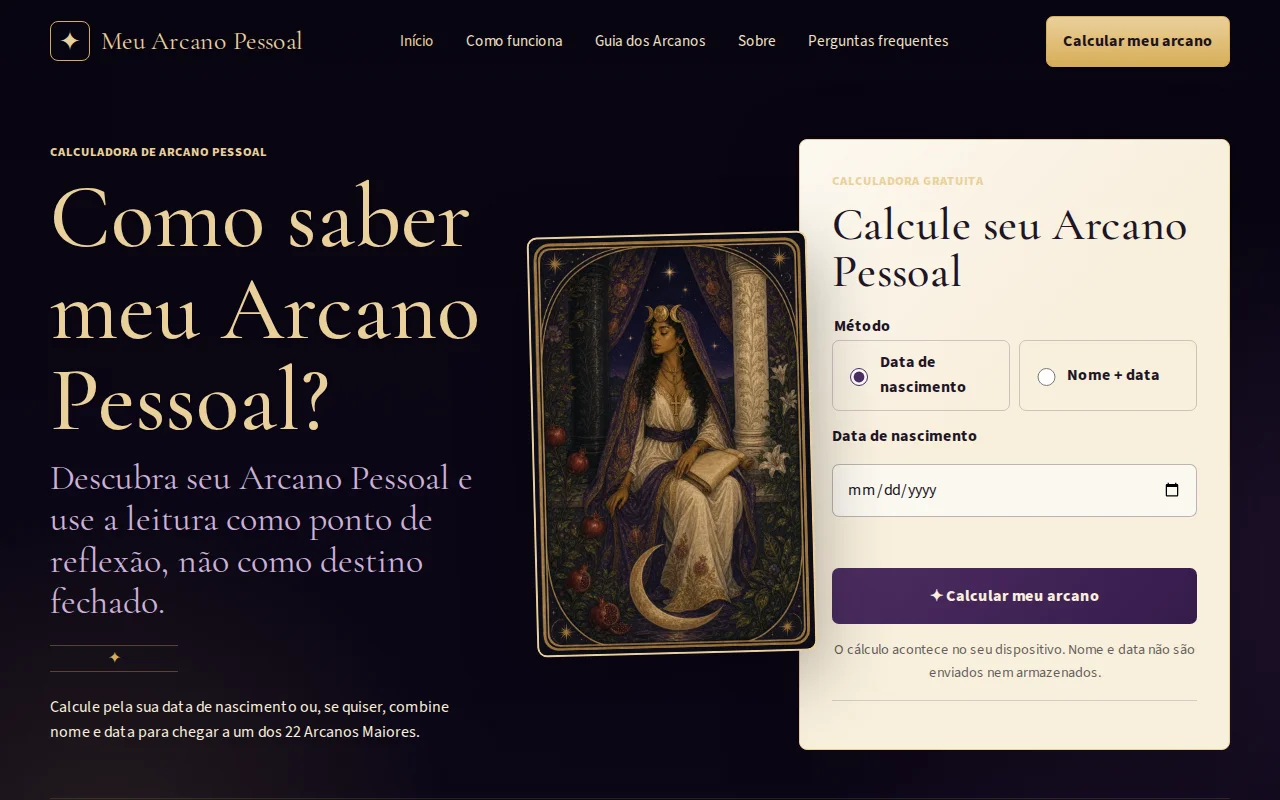 A static, client-side tarot calculator for Brazilian Portuguese