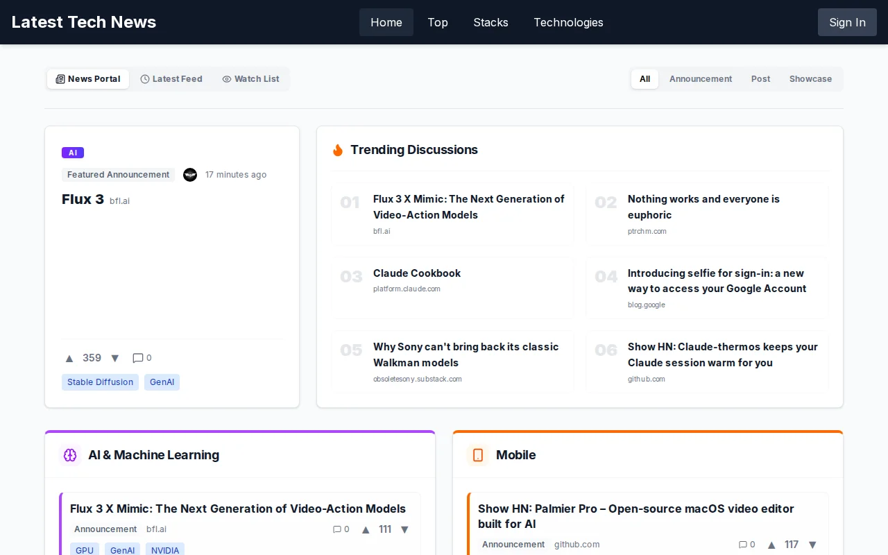TechStacks – Popular Tech news summarized, including comments