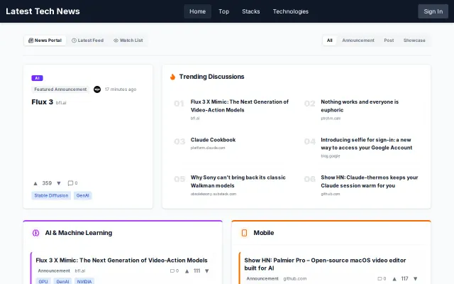 TechStacks – Popular Tech news summarized, including comments