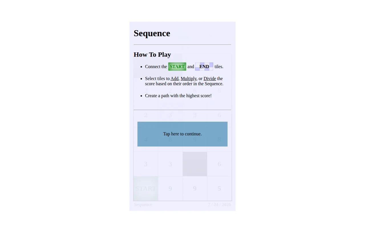 Sequence, a daily spatial number puzzle