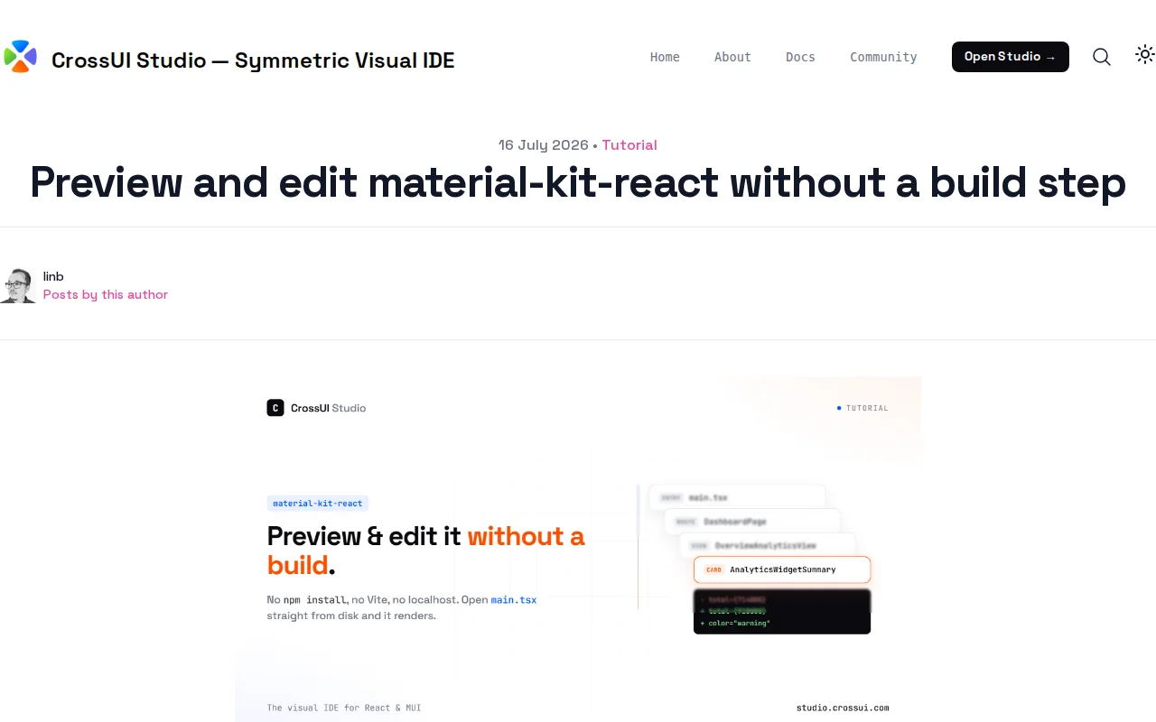 Preview and edit Material Kit React (MUI) without a build step