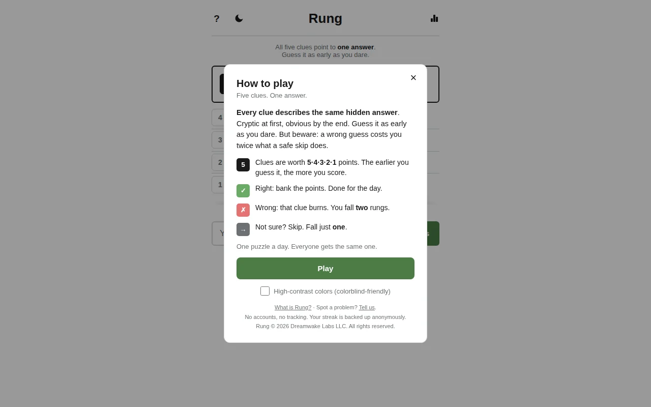I made Rung a daily word/clue game of nerve