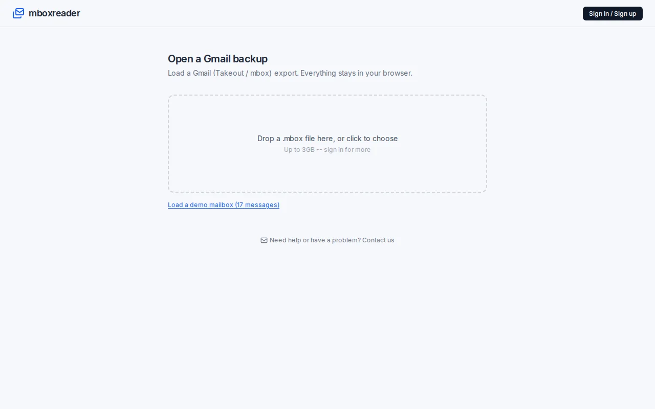 Mboxreader – easily view your Gmail Takeouts