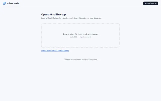 Mboxreader – easily view your Gmail Takeouts