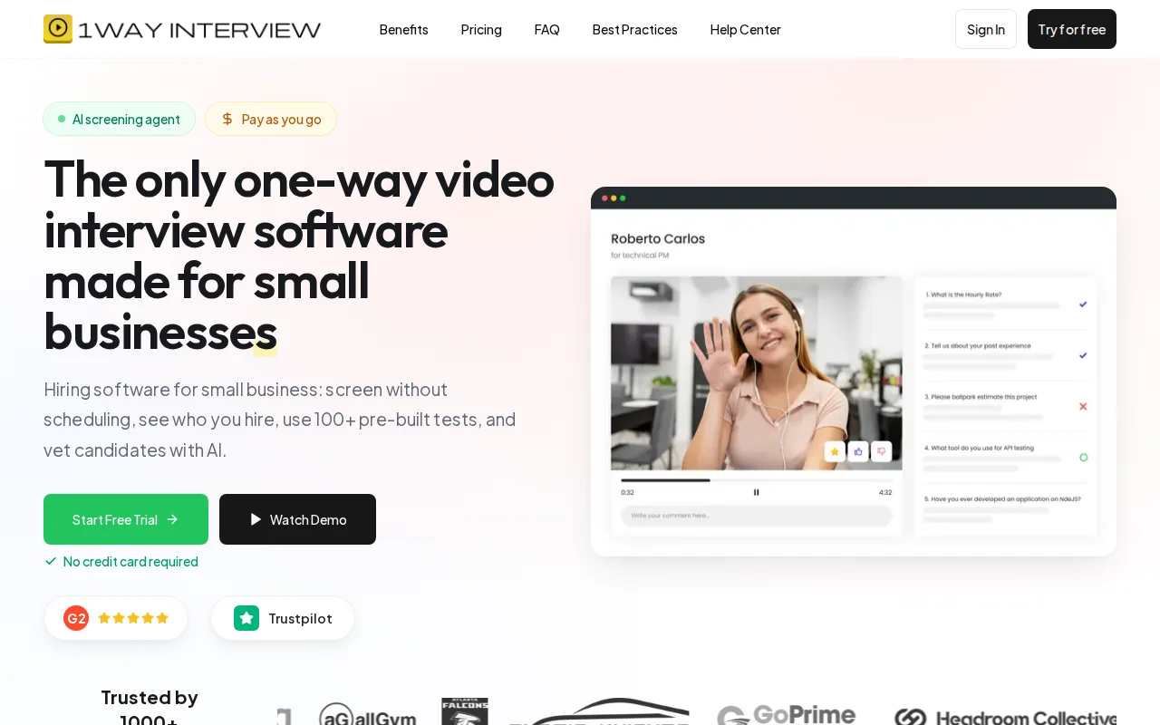 OneWayInterview – type a job role, AI builds the async video interview