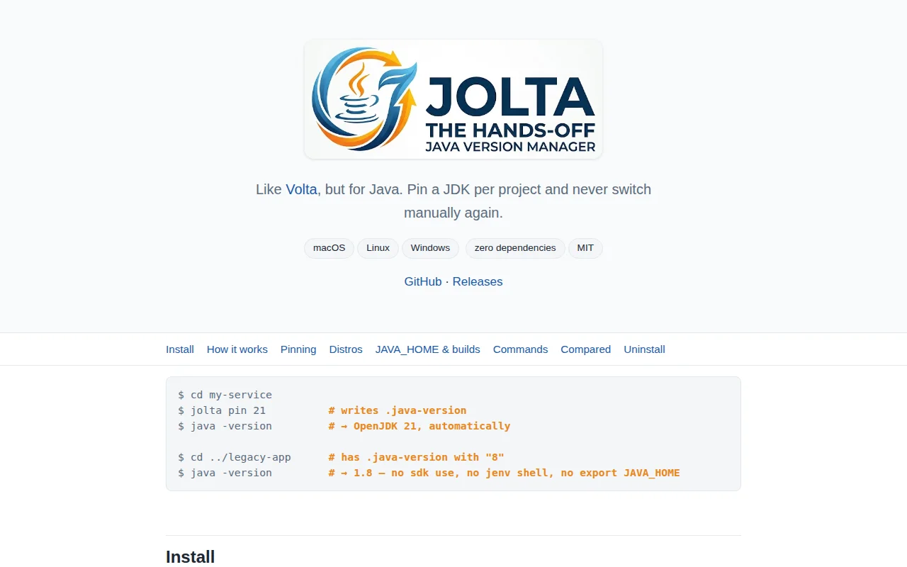 Jolta – Automatic per-project JDK switching (like Volta, for Java)