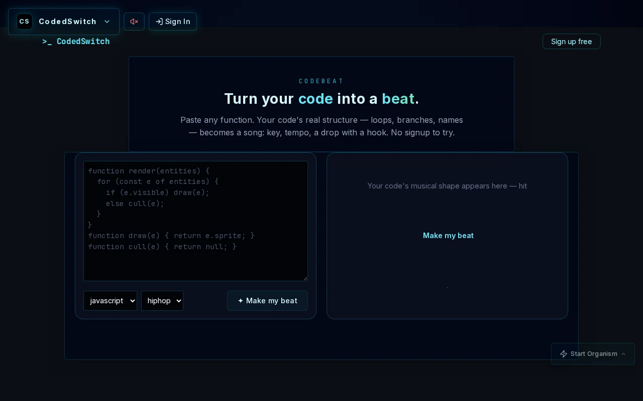 Codebeat – turn any function into a song (no signup)