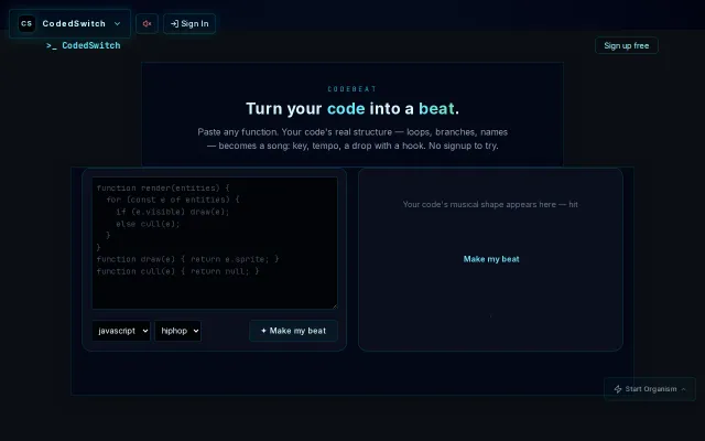 Codebeat – turn any function into a song (no signup)