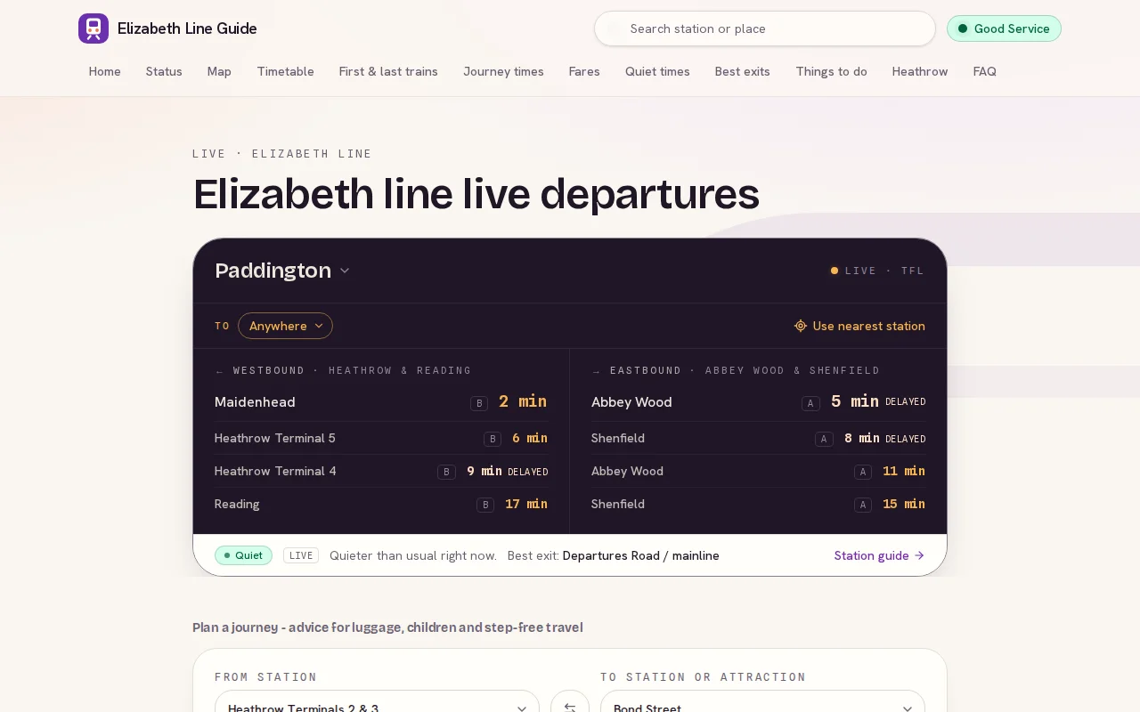 Elizabeth Line Guide (London) – Live departures, timetables, fares