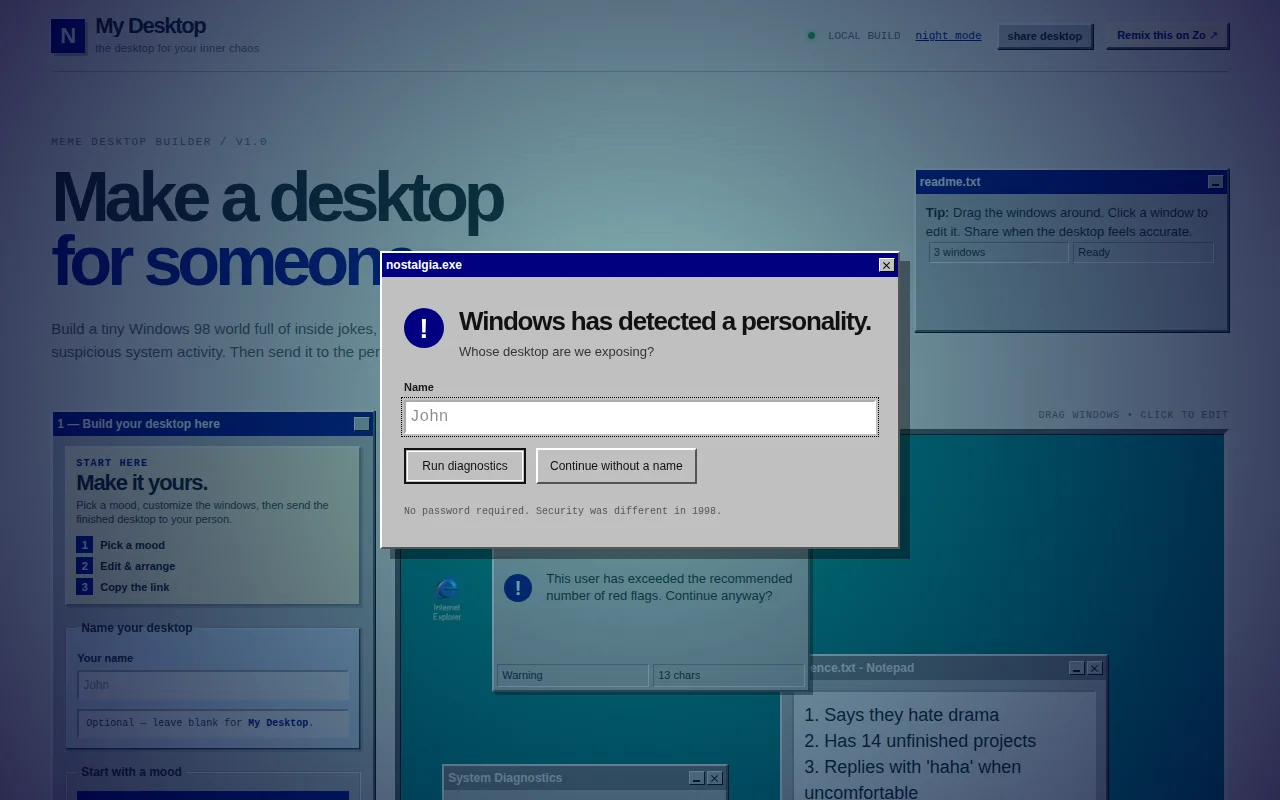 Nostalgia – A shareable Windows 98 desktop builder