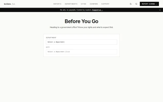 Bribes.fyi – Know before you go. New feature added