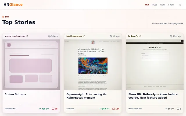 HN Glance – a visual way to read Hacker News