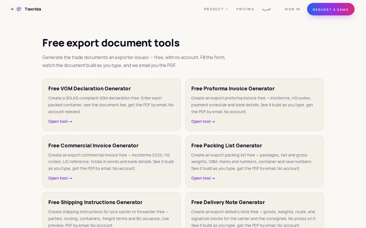 Tawrida – Global Trade Tools – Export-Document Generators