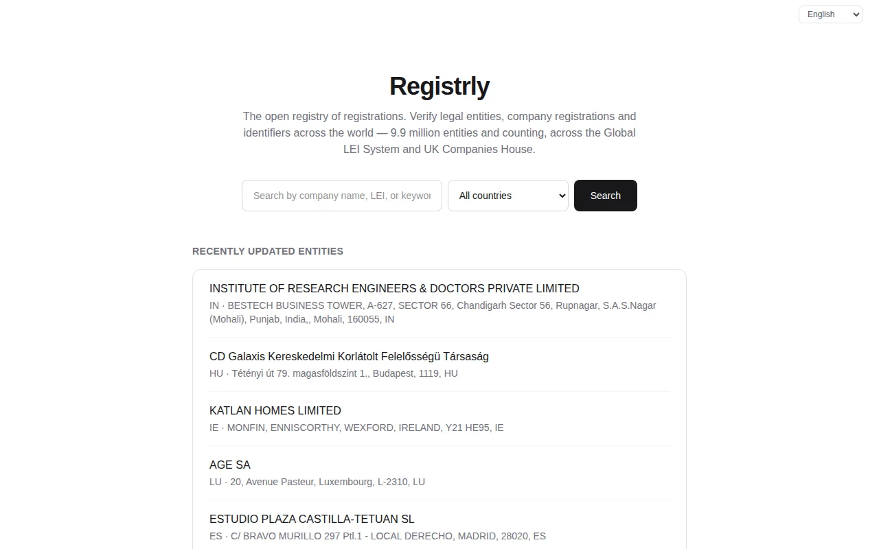 Registrly – cross-referenced UK company and Global LEI lookup