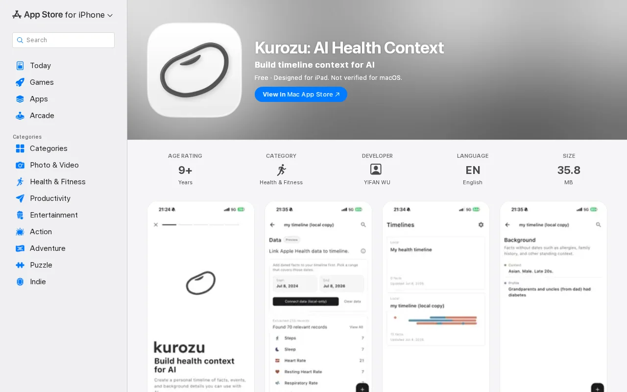 Health context/timeline builder for AI (mobile app)