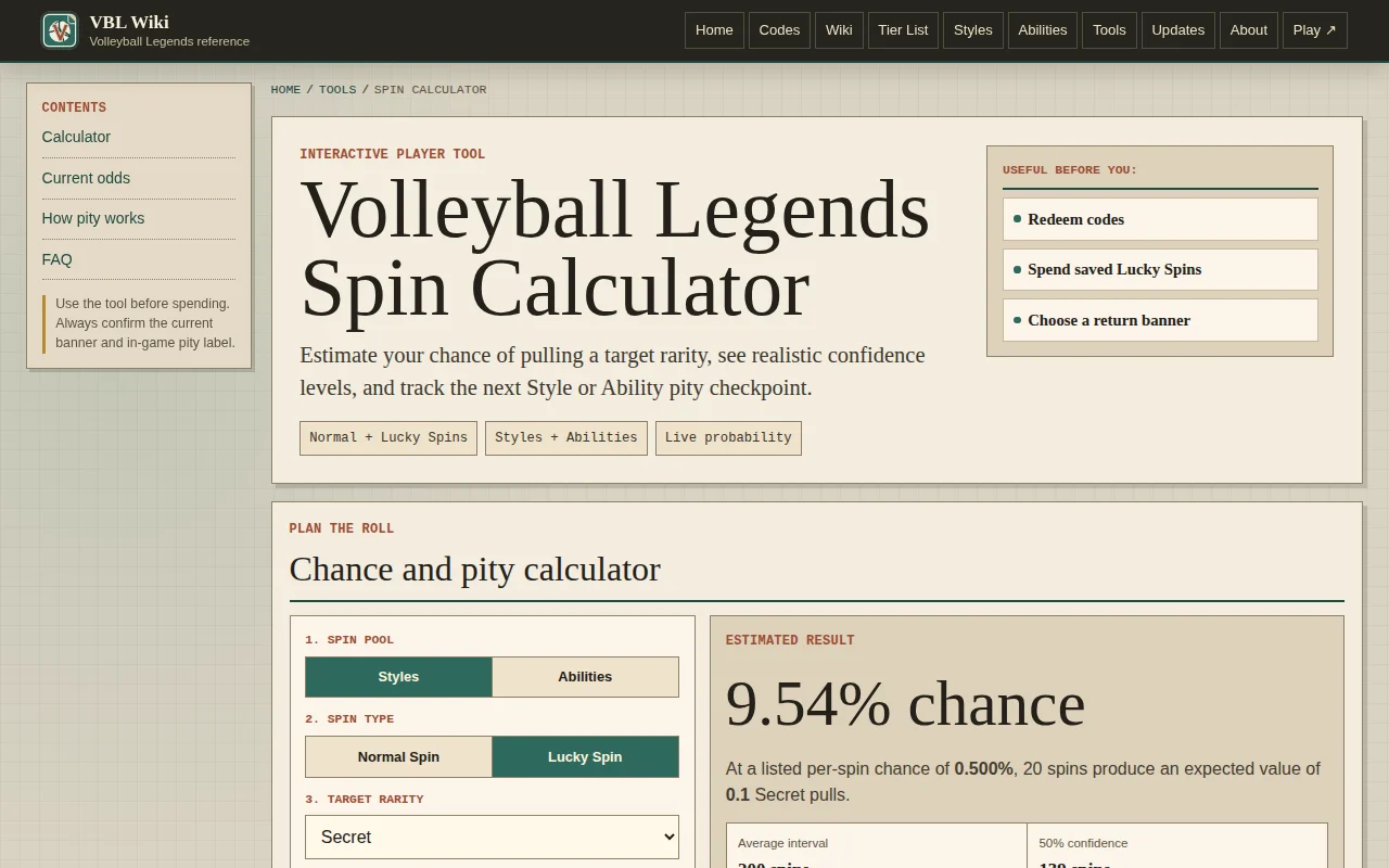 A probability and pity calculator for Roblox Volleyball Legends