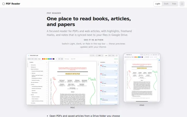 A client side PDF and article reader backed by Google Drive