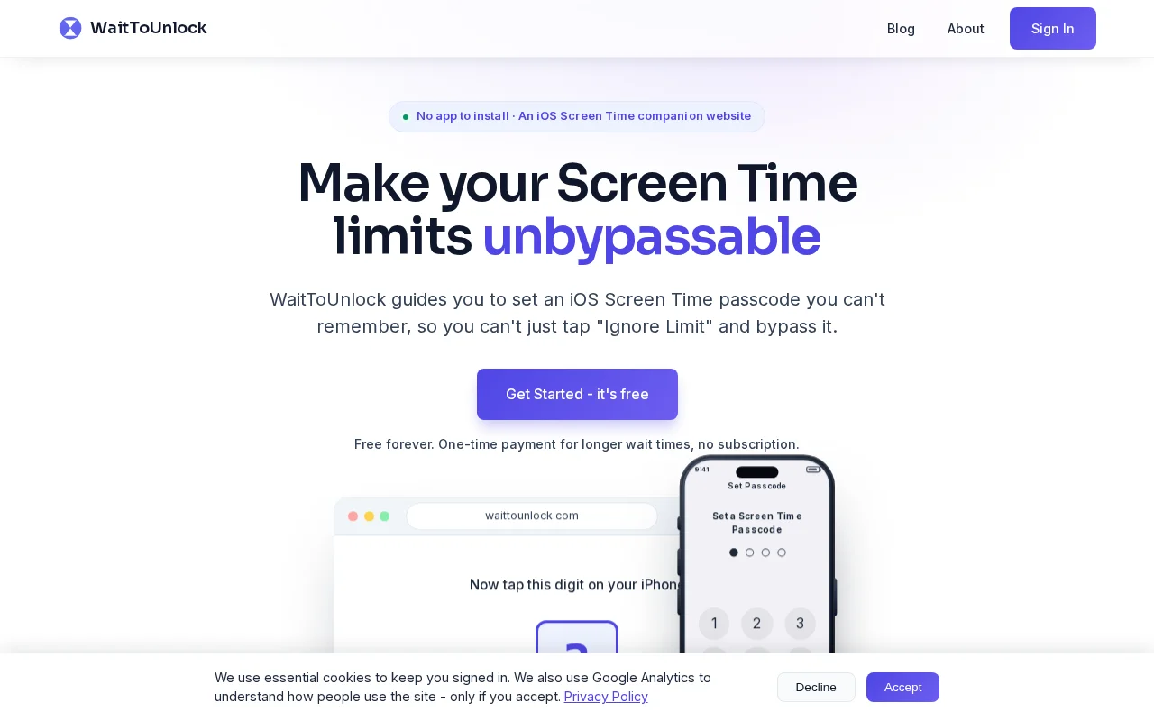 WaitToUnlock, a website that makes your Screen Time limits unbypassable