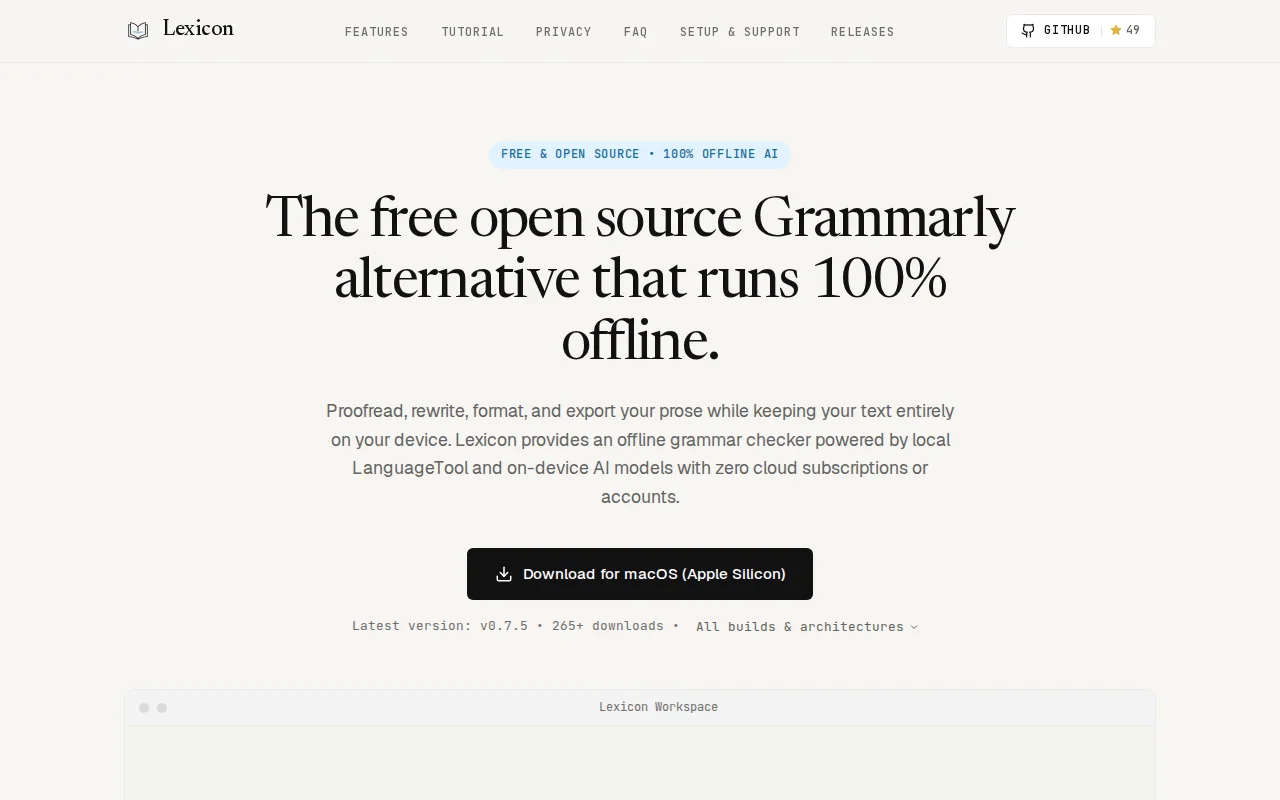 Lexicon a free Grammarly alternative, local writing assistant