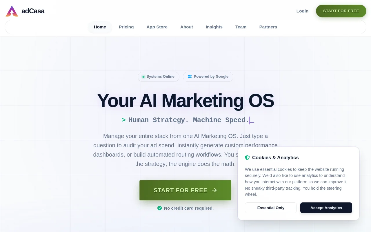 adCasa OS – AI marketing workspace built with Bayesian attribution