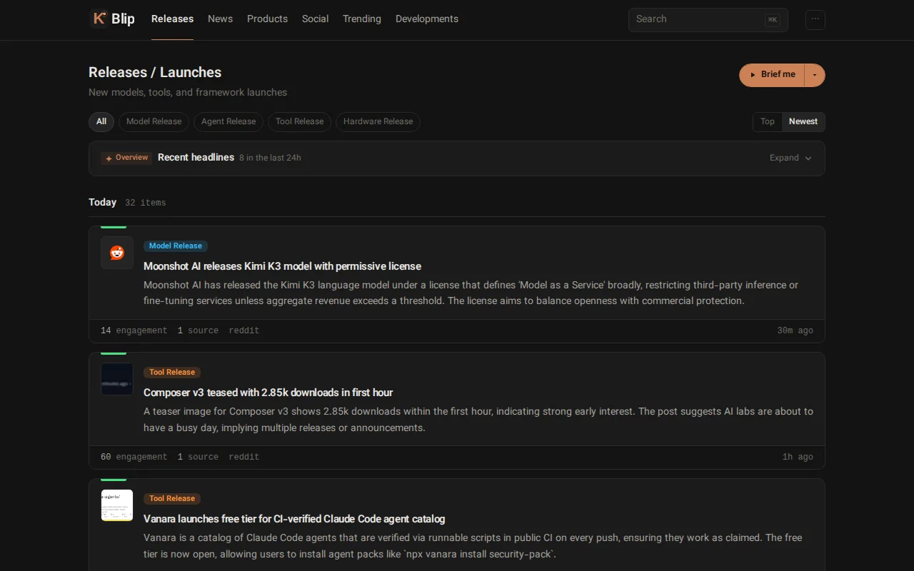 KBlip – turns AI/LLM news across 100 sources into daily digest threads