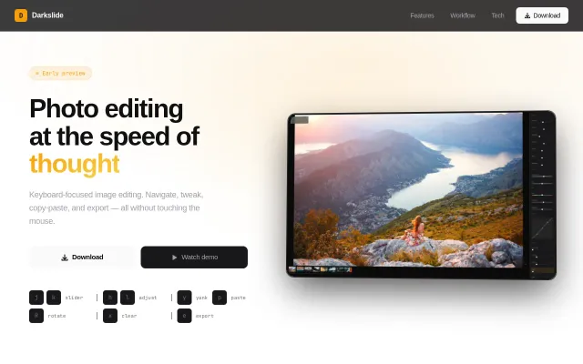 Darkslide – A keyboard-centric photo editor
