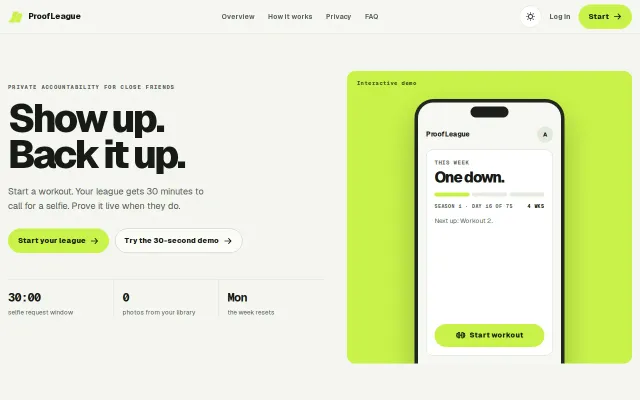 ProofLeague – friends can ask for proof when you start a workout