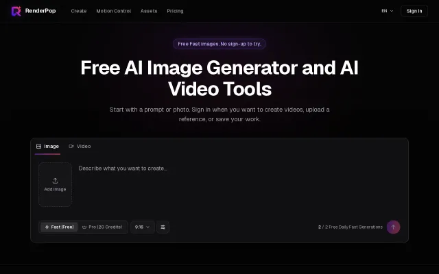 RenderPop – Free browser-based AI image and video generator