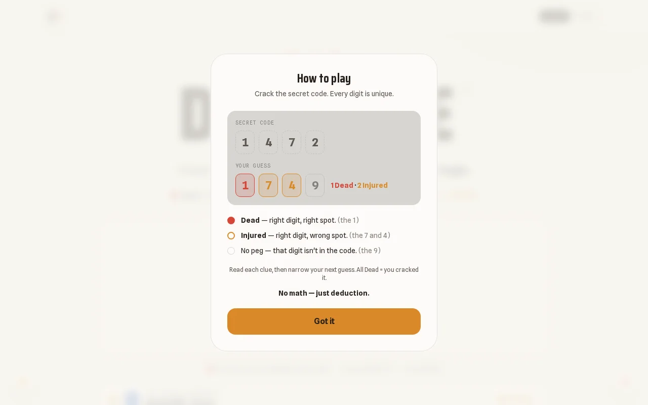 Dinjure – Bulls and Cows in one HTML file, with a fallible AI