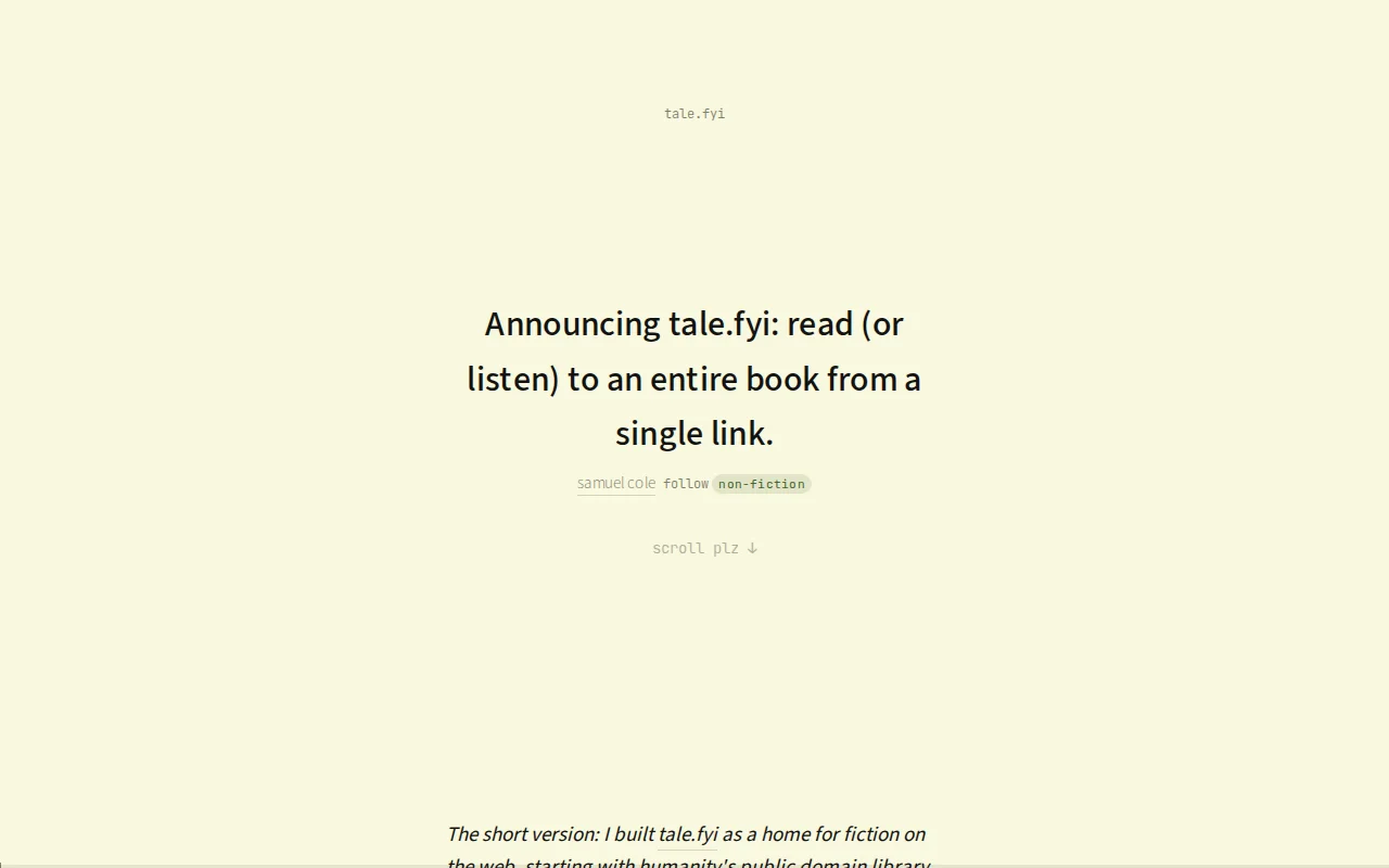 tale.fyi, we deserve a home for fiction