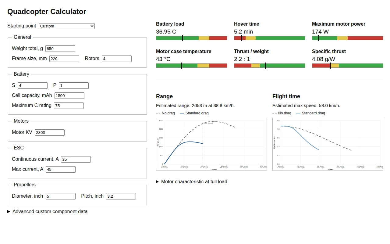 Simple Free Quadcopter Calculator