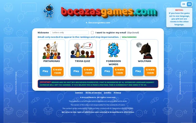Bocazasgames – Four multiplayer browser games with AI moderation