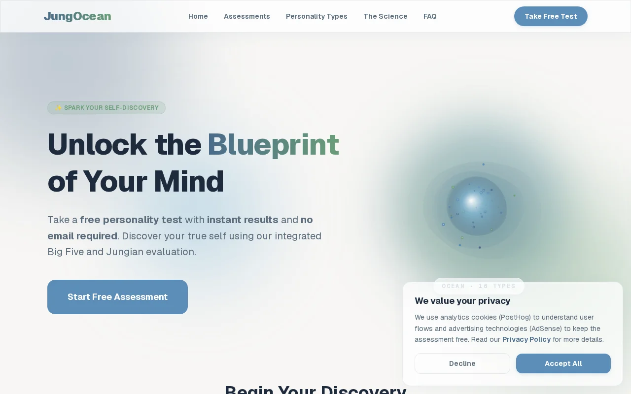 JungOcean – Free personality test with no email gate and local storage
