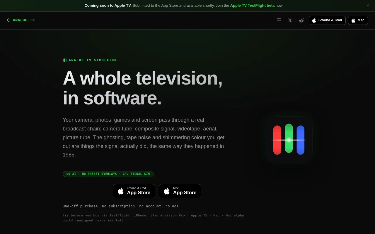 AnalogTV – analog TV simulated in the signal domain, not with filters