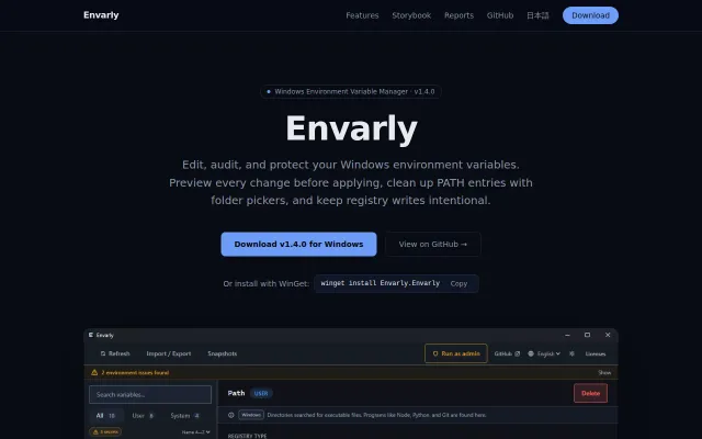 Envarly – Windows env var GUI that stages changes before applying